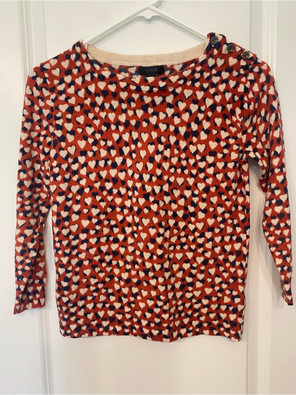 J.Crew Tippi Merino Wool Heart Print Button Shoulder Sweater - Size S